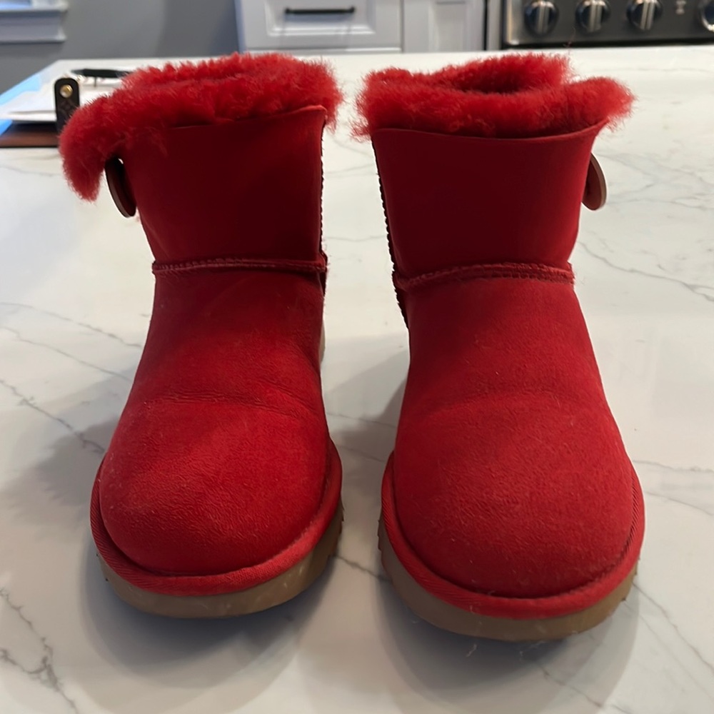 UGG Women’s Mini Bailey Button Boot.  Red suede